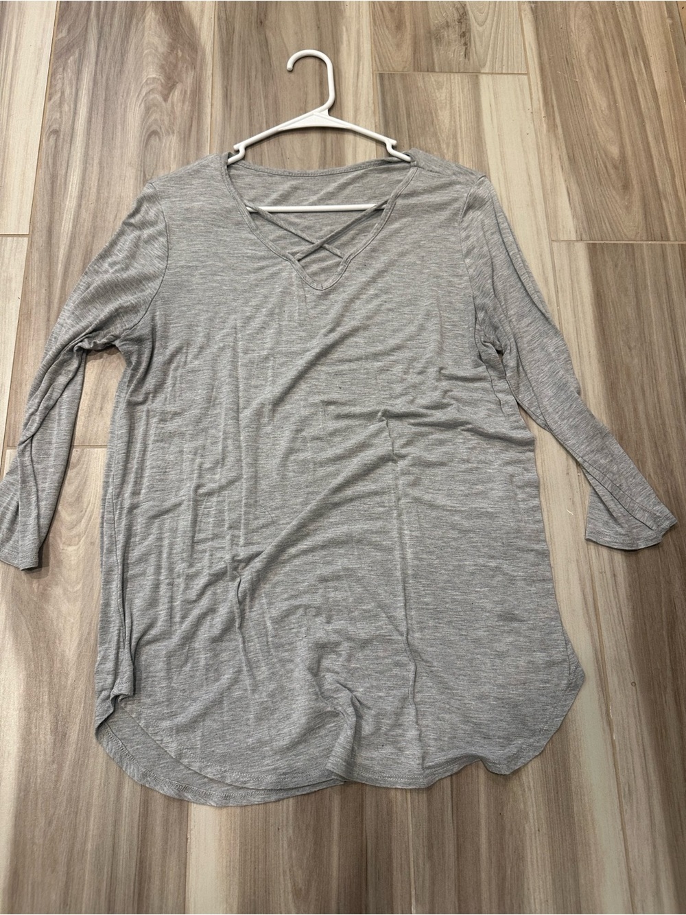 Women’s Grey Crisscross V-Neck Long Sleeve Top